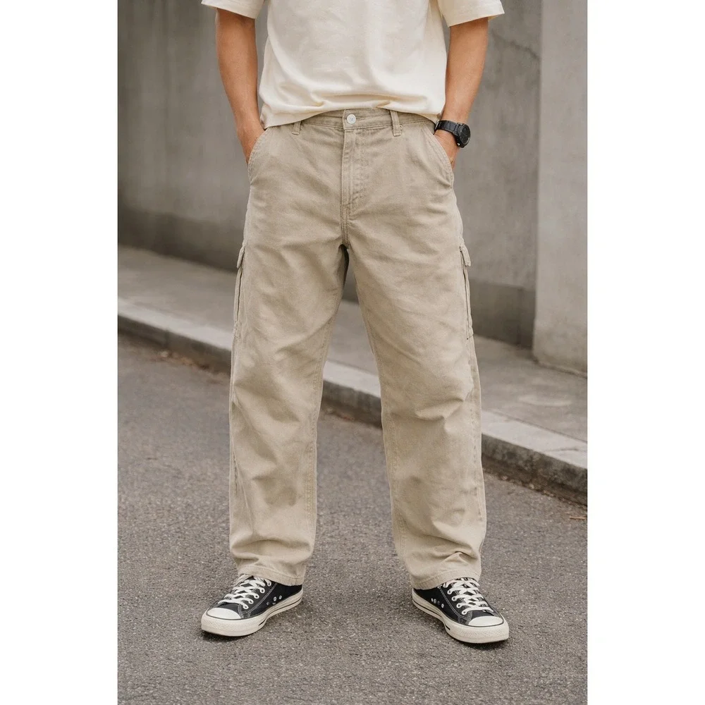 Vtg Y2K American Eagle Dungarees Workwear‎ Carpenter Pant Men 36x32 Khaki Baggy